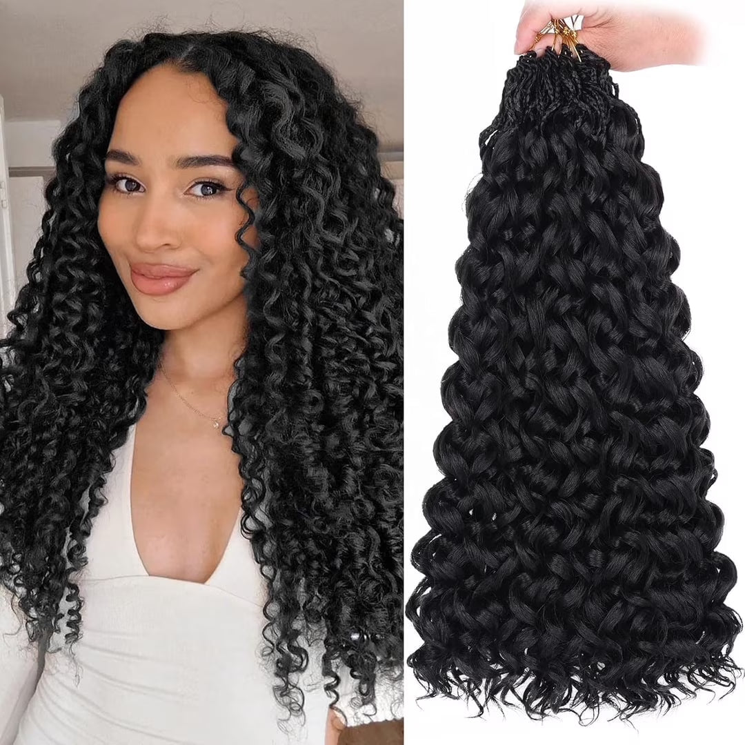 Ustar 100% Human Hair Crochet Extensions - Burmese Curly Boho Braiding Hair (50G/Pack)