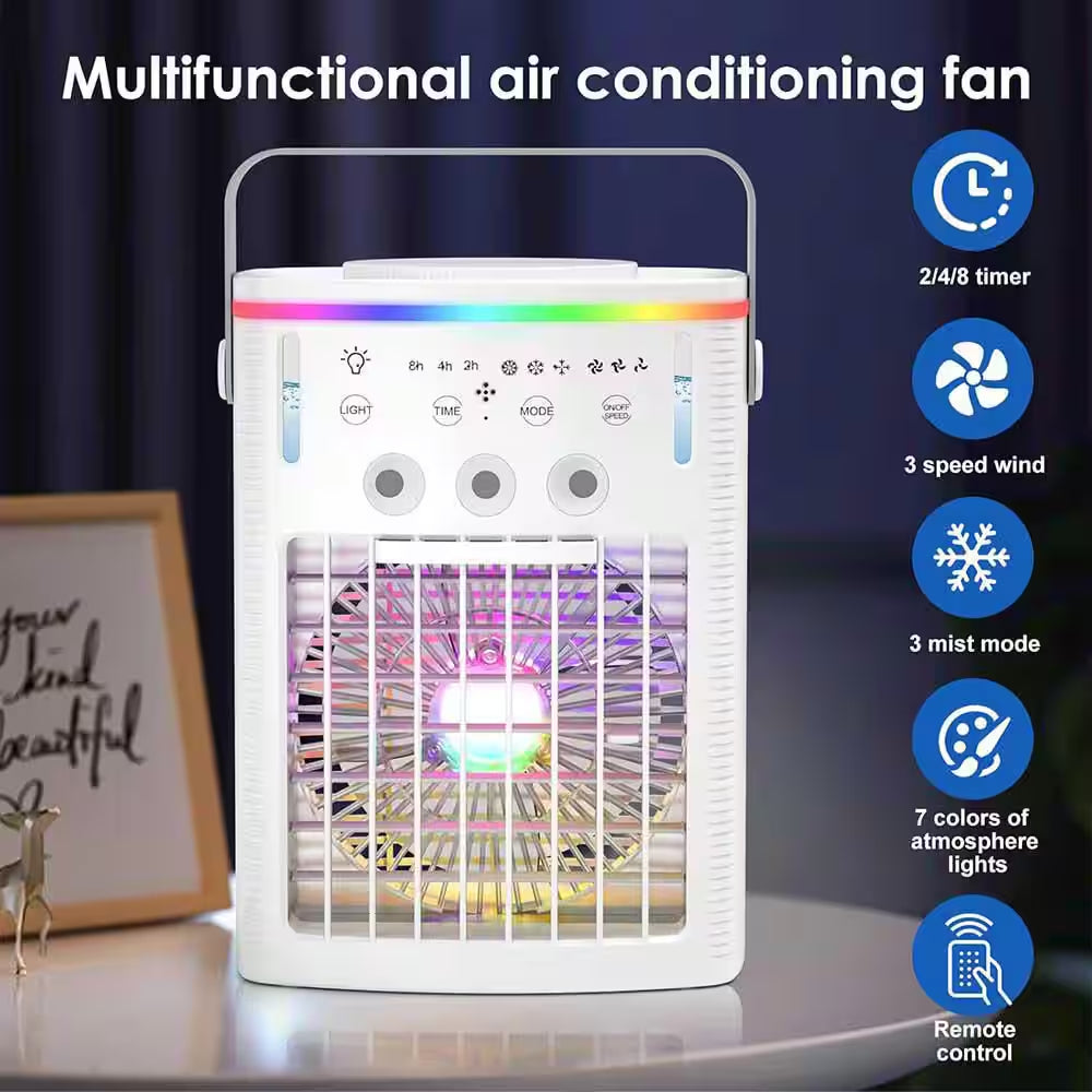 Portable Air Conditioner, 4-In-1 Portable Air Cooling Fan W/ 1000Ml Tank, 3 Speeds, Remote, 2 - 8H Timer, 7, No Heat