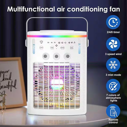 Portable Air Conditioner, 4-In-1 Portable Air Cooling Fan W/ 1000Ml Tank, 3 Speeds, Remote, 2 - 8H Timer, 7, No Heat