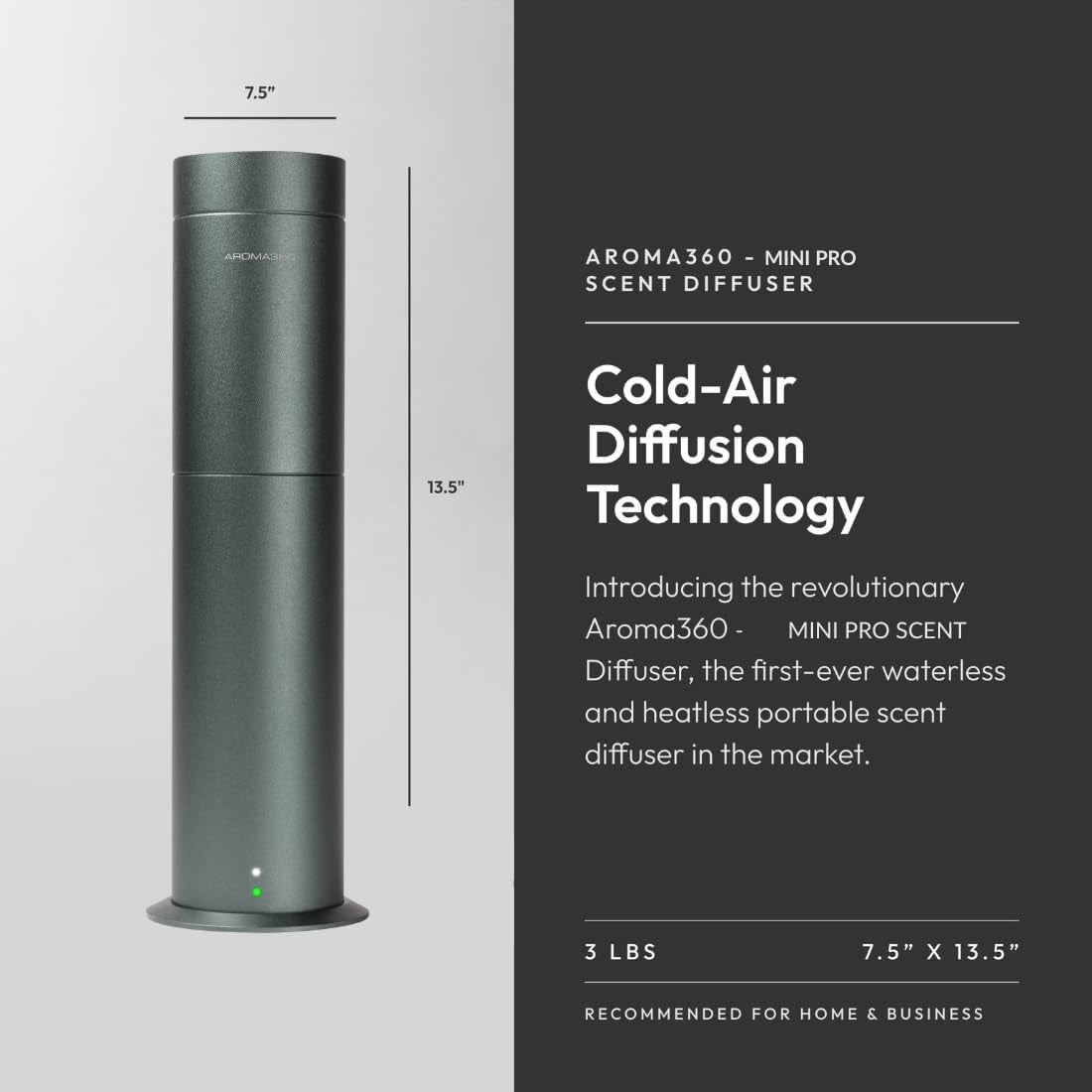 Aroma360-Mini Pro Scent Diffuser-Aroma Diffuser for Essential Oils-Cold-Air Diffusion-600Sq.Ft. Coverage-Waterless Air Diffuser-Green-Works Exclusively with Pro Pod Bottles