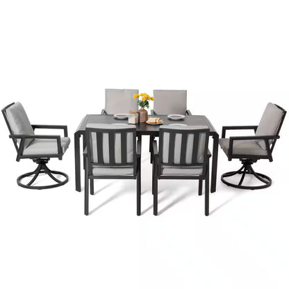Black 7-Piece Aluminum Outdoor Dining Set with Gray Cushion