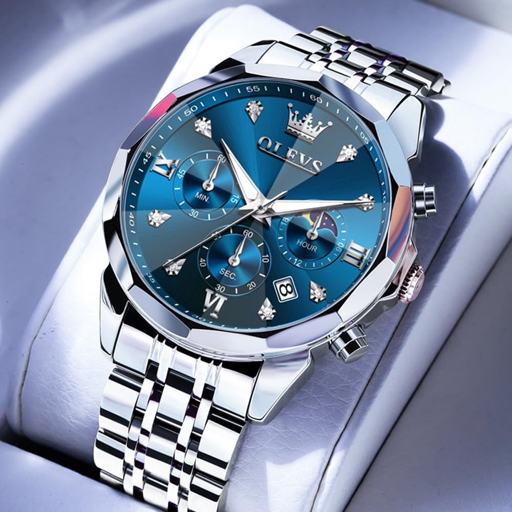 Watches for Men Luxury Diamond Casual Large Dial Watches Stainless Steel Waterproof Business Dress Analog Luminous Date Mens Watches