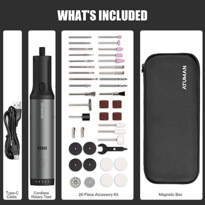 Cordless Rotary Tool Kit, 7.2V with Higher Torque, More Powerful, 5 Speeds 10000 to 28000 RPM, with 42 Accessories, Multi Purposes, Sanding, Polishing, Drilling, Etching, Engraving, DIY Crafts