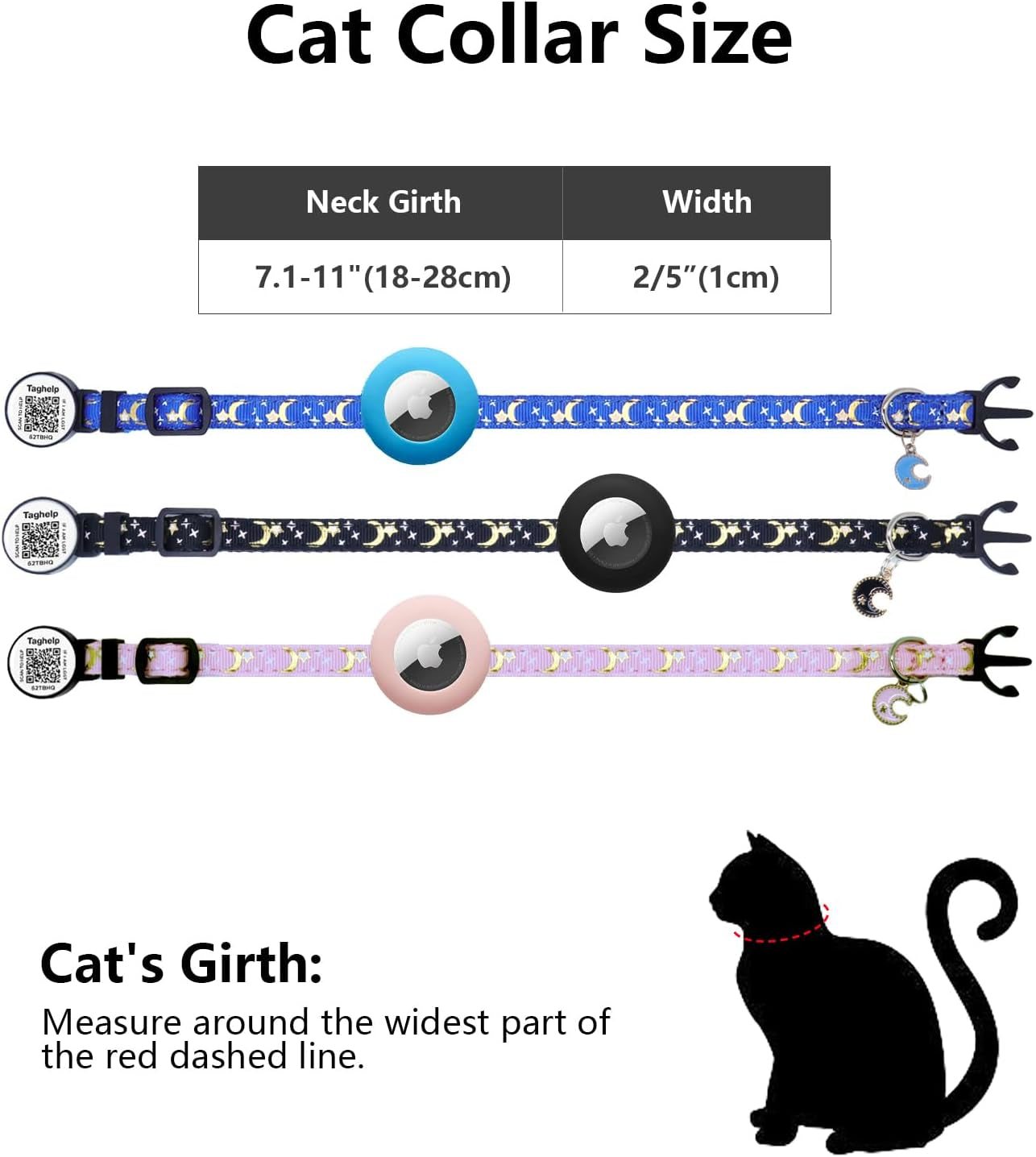 2 Pack Airtag Cat Collar, Breakaway Cat Airtag with Smart ID Tag & QR Code Reflective (Star Moon & Paw Pattern - Pink, with Integrated Airtag Holder)
