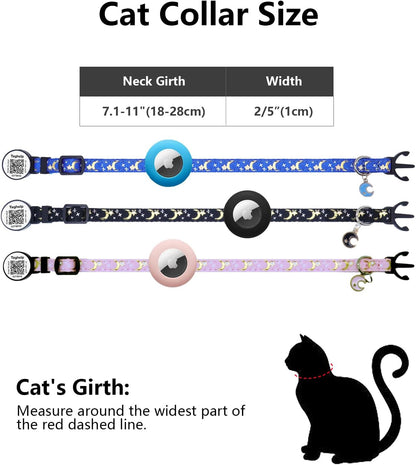 2 Pack Airtag Cat Collar, Breakaway Cat Airtag with Smart ID Tag & QR Code Reflective (Star Moon & Paw Pattern - Pink, with Integrated Airtag Holder)