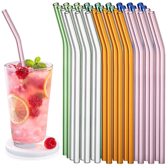Hosuly 36 Pcs Reusable Glass Straws with 12 Cleaning Brushes