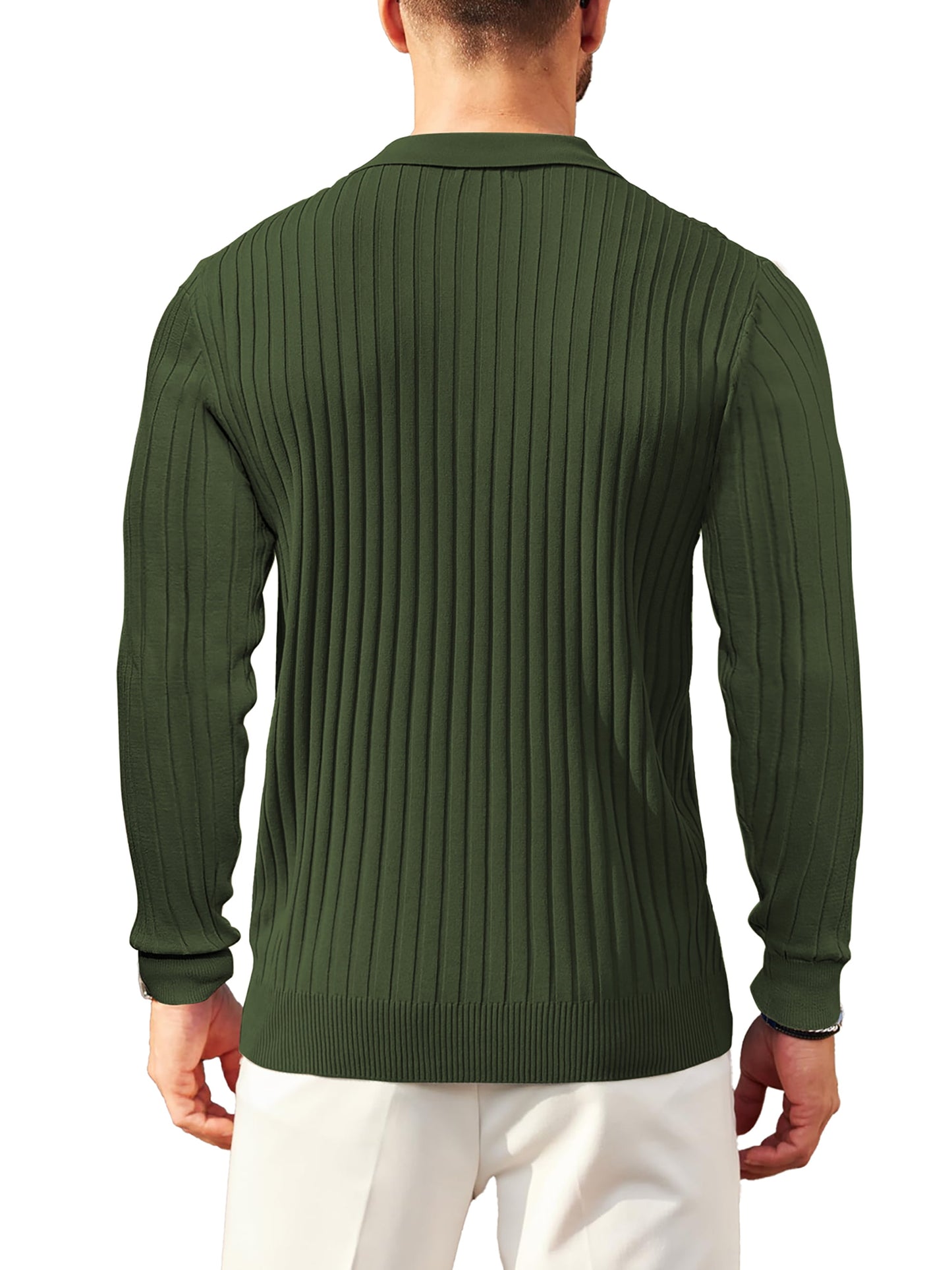 Polo Shirts for Men Casual Long Sleeve Mens Shirts Zipper Ribbed Knit Shirt