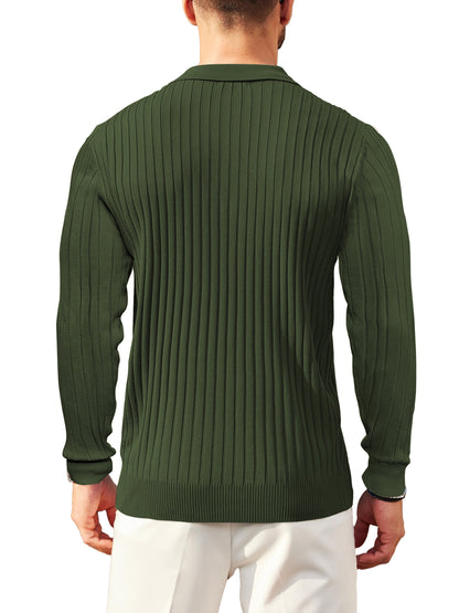 Polo Shirts for Men Casual Long Sleeve Mens Shirts Zipper Ribbed Knit Shirt