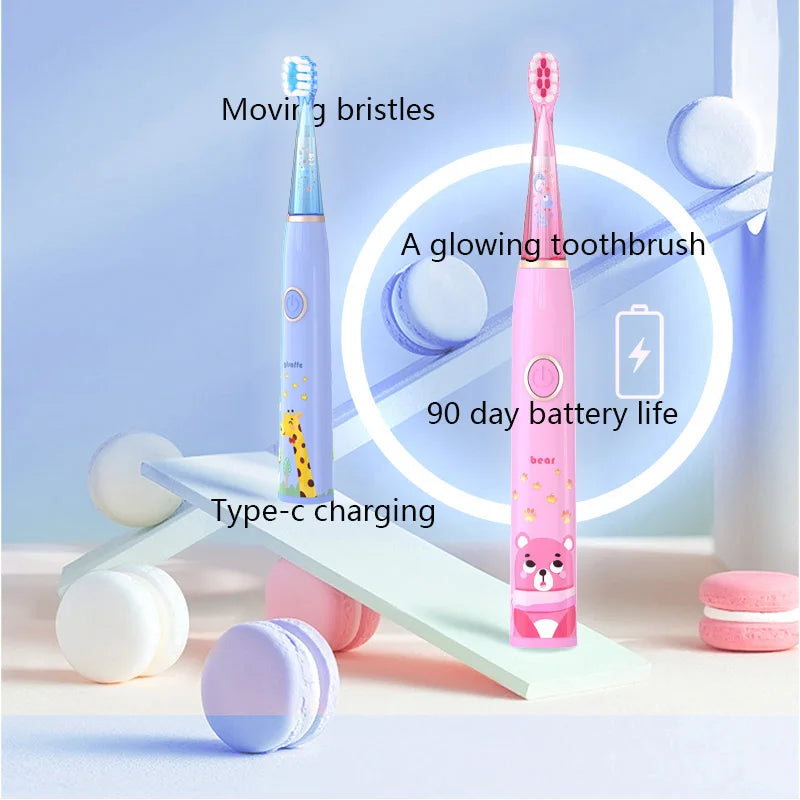 Kids Sonic Electric Toothbrush Cartoon with Colorful LED Light IPX7 Waterproof Overall Clean Teeth Rechargeable Care Toothbrush