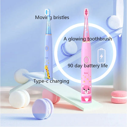 Kids Sonic Electric Toothbrush Cartoon with Colorful LED Light IPX7 Waterproof Overall Clean Teeth Rechargeable Care Toothbrush
