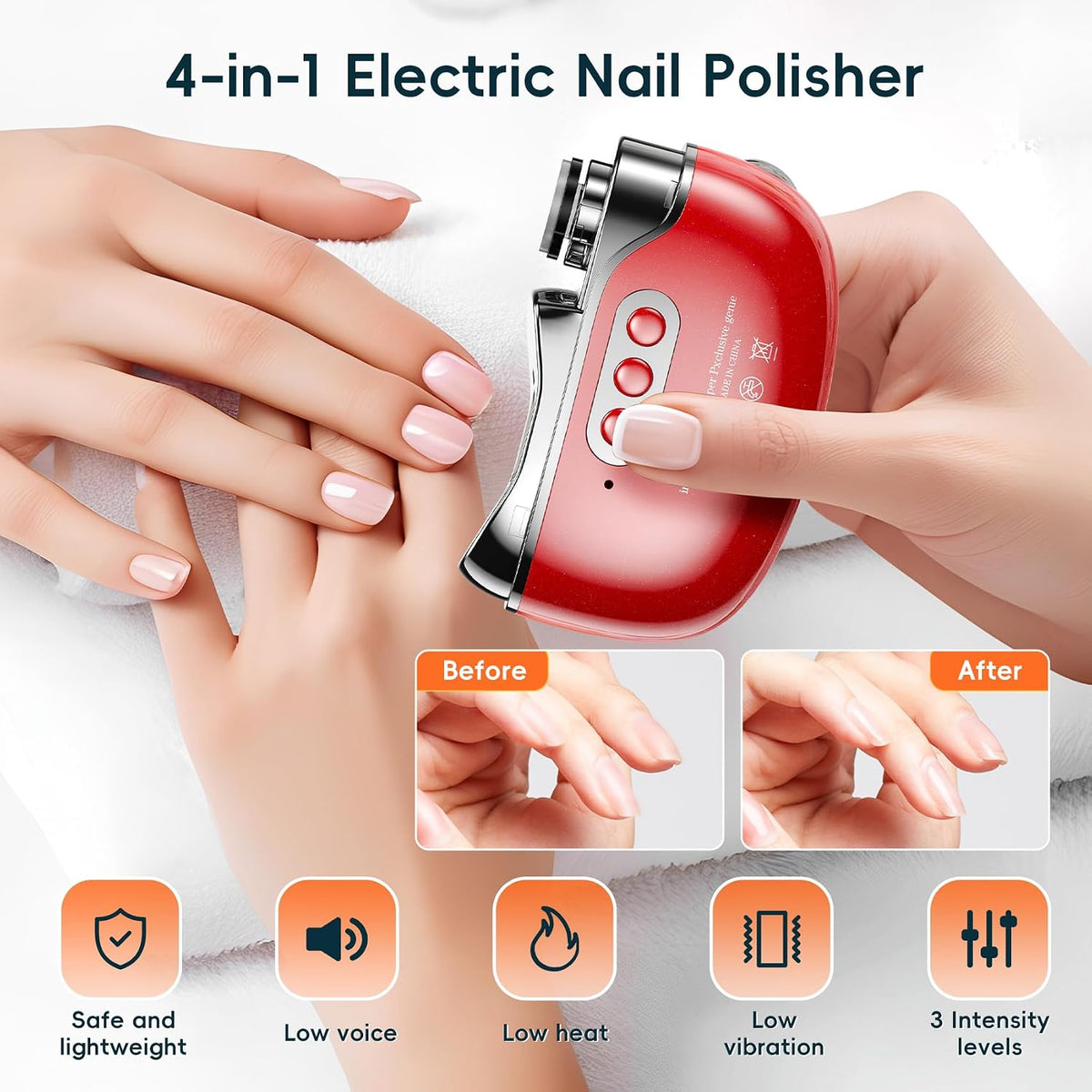 Electric Nail Clipper-3 in 1 Baby Nail Trimmer with Light & 3 Speeds, Fingernail Trimmer, Polisher & Clip Storage, USB Rechargeable Automatic Nail File for Baby, Kids, Adult Gift(Red)