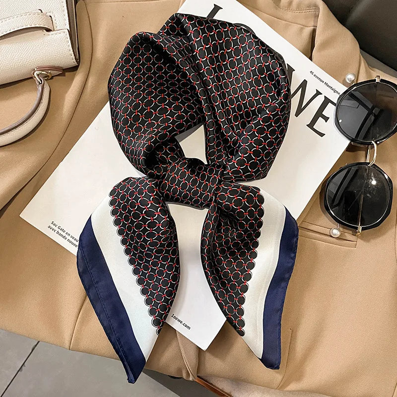 Luxury Brand 2022 Silk Square Scarf Women Cat Neck Hair Tie Band Beach Hijab Kerchief Head Headbands Bandana Female Foulard 70Cm