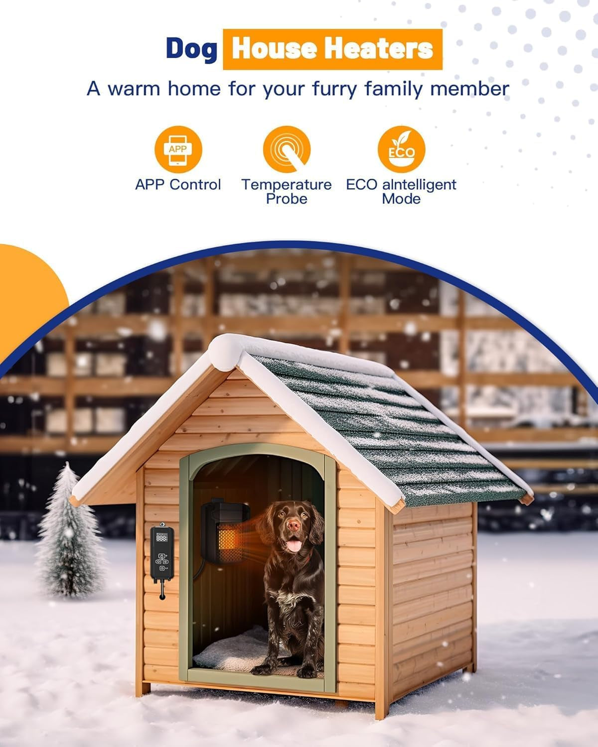 Outdoor Dog House Heater with Thermostat APP Control - Outdoor Pet House Heater with WIFI, 500W Dog House Heaters for outside Doghouse, Heated Dog House for Winter Ith Adjustable Temp & Timer