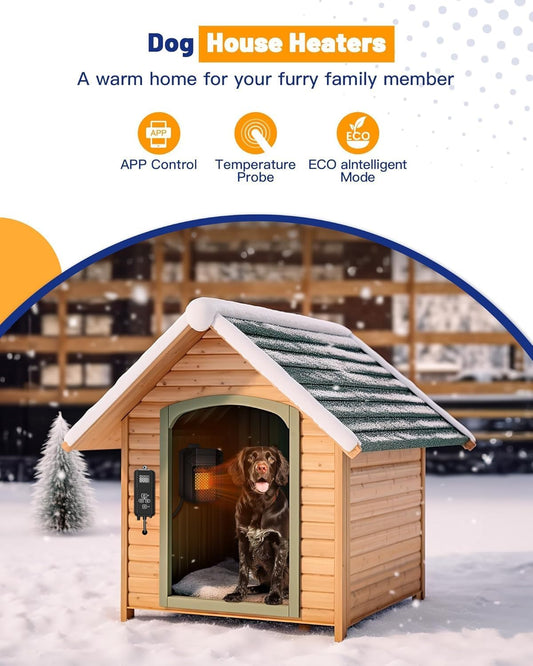 Outdoor Dog House Heater with Thermostat APP Control - Outdoor Pet House Heater with WIFI, 500W Dog House Heaters for outside Doghouse, Heated Dog House for Winter Ith Adjustable Temp & Timer