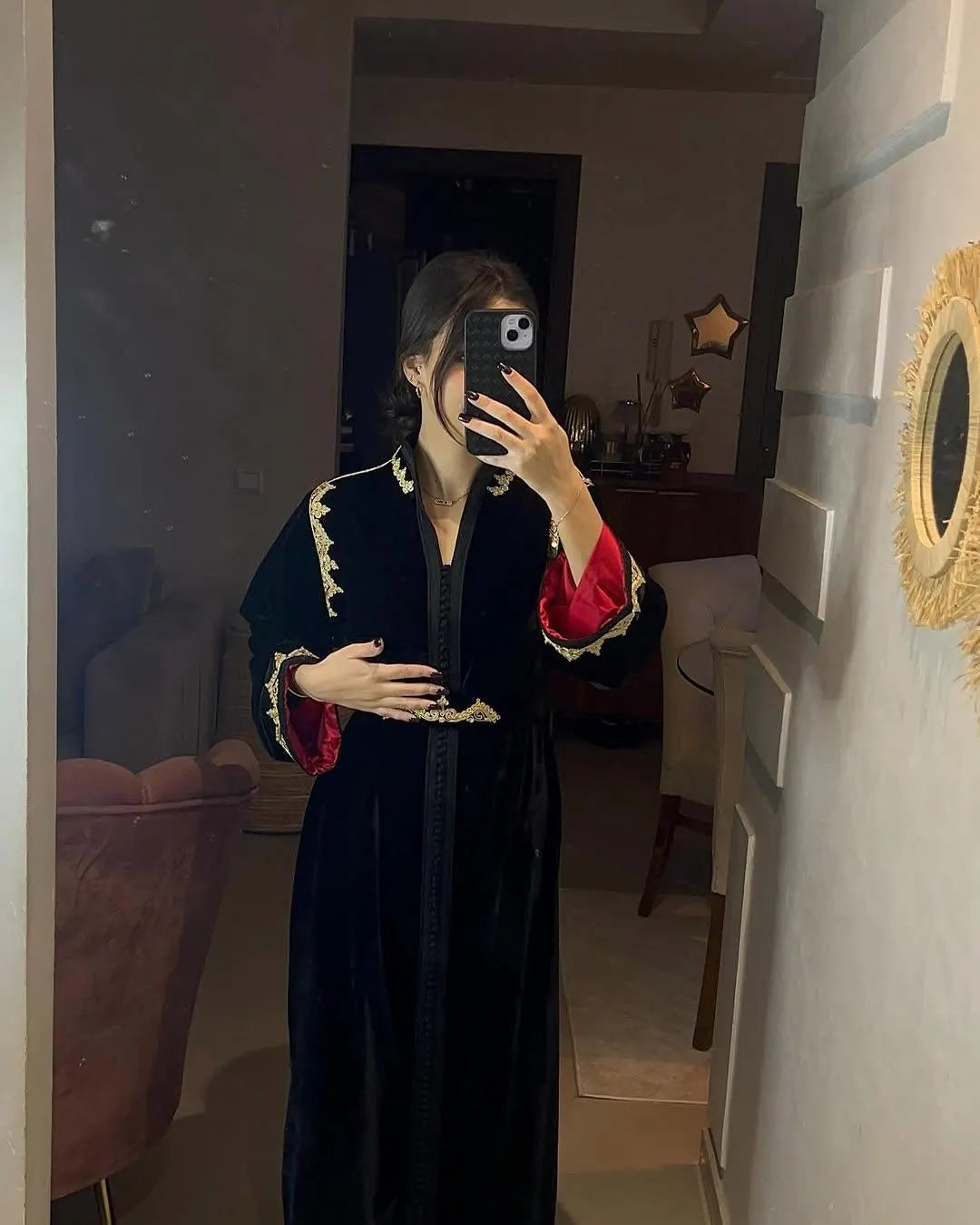 Moroccan Handbeaded Modest Dress, Black Embroidered Caftan, Dubai Abaya, Muslim Evening Gown