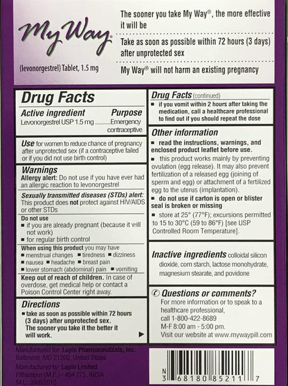 My Way Emergency Contraceptive 1 Tablet Each (6)