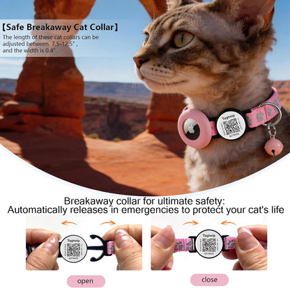 2 Pack Airtag Cat Collar, Breakaway Cat Airtag with Smart ID Tag & QR Code Reflective (Star Moon & Paw Pattern - Pink, with Integrated Airtag Holder)