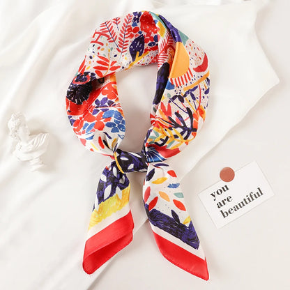 Luxury Brand 2022 Silk Square Scarf Women Cat Neck Hair Tie Band Beach Hijab Kerchief Head Headbands Bandana Female Foulard 70Cm