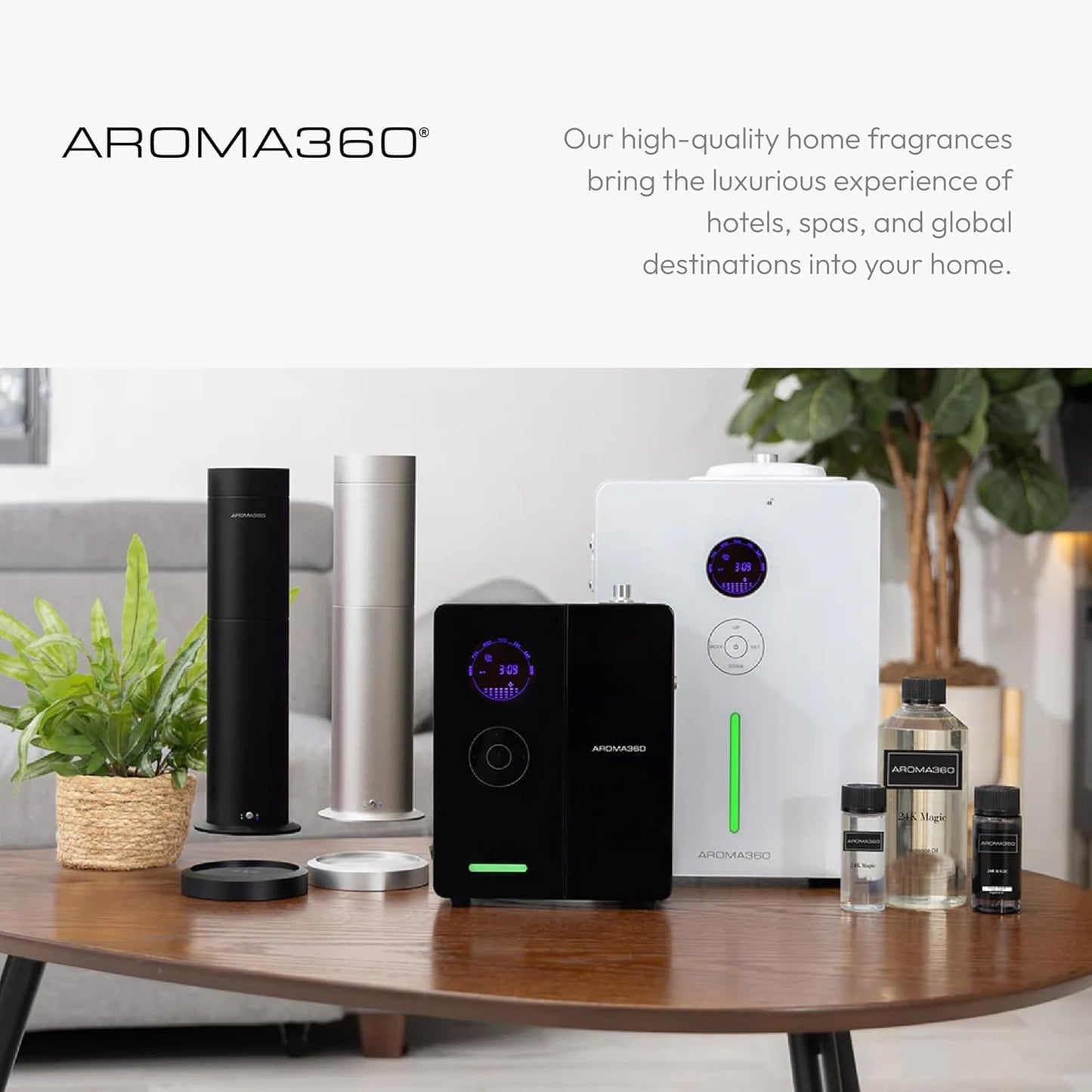 Aroma360-24K Magic Fragrance Oil Blend 50ML | Hotel Inspired Luxury Essential Oil Diffusers Aromatherapy Scent Diffuser Oil | Citrus Beginning of Bergamot, Lemon & Lemongrass with Notes of Jasmine