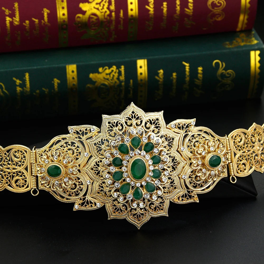 Chic Crystal Moroccan Belt round Flower Caftan Waist Chain for Women Algeria Bride Wedding Jewelry Abaya Dess Belt
