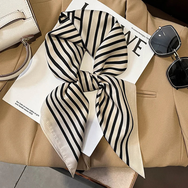 Luxury Brand 2022 Silk Square Scarf Women Cat Neck Hair Tie Band Beach Hijab Kerchief Head Headbands Bandana Female Foulard 70Cm