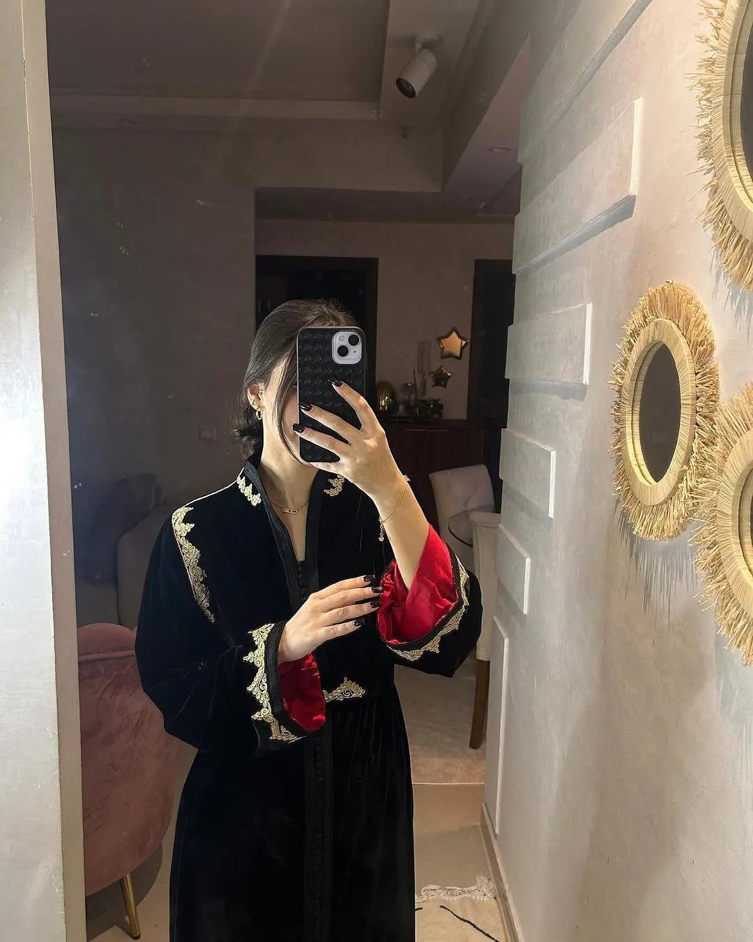 Moroccan Handbeaded Modest Dress, Black Embroidered Caftan, Dubai Abaya, Muslim Evening Gown