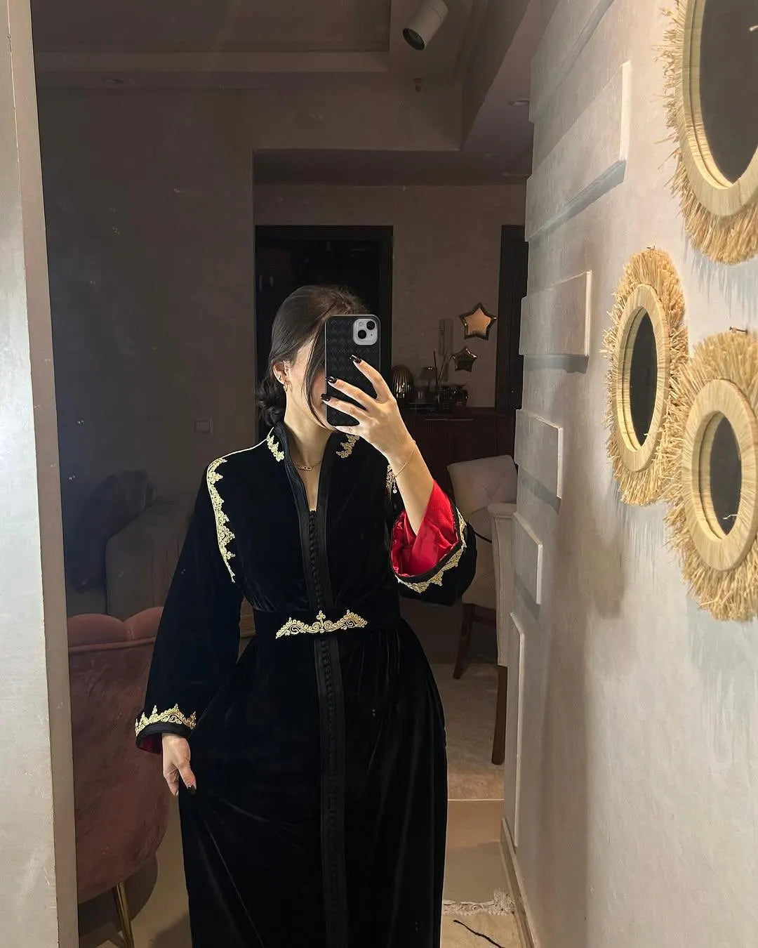 Moroccan Handbeaded Modest Dress, Black Embroidered Caftan, Dubai Abaya, Muslim Evening Gown