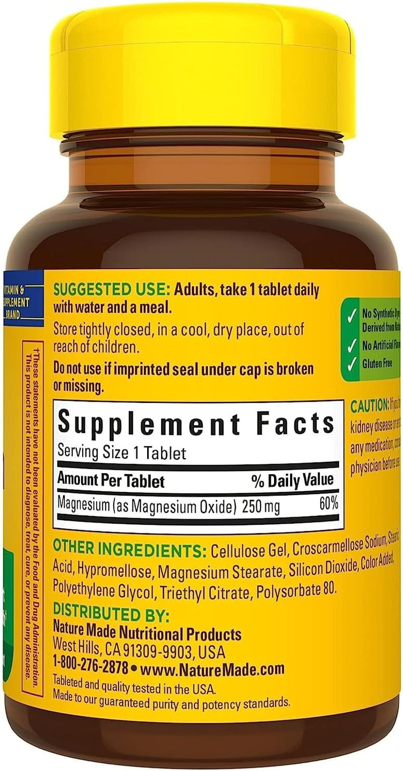 Magnesium, 250 Mg, Tablets, 100 Ct