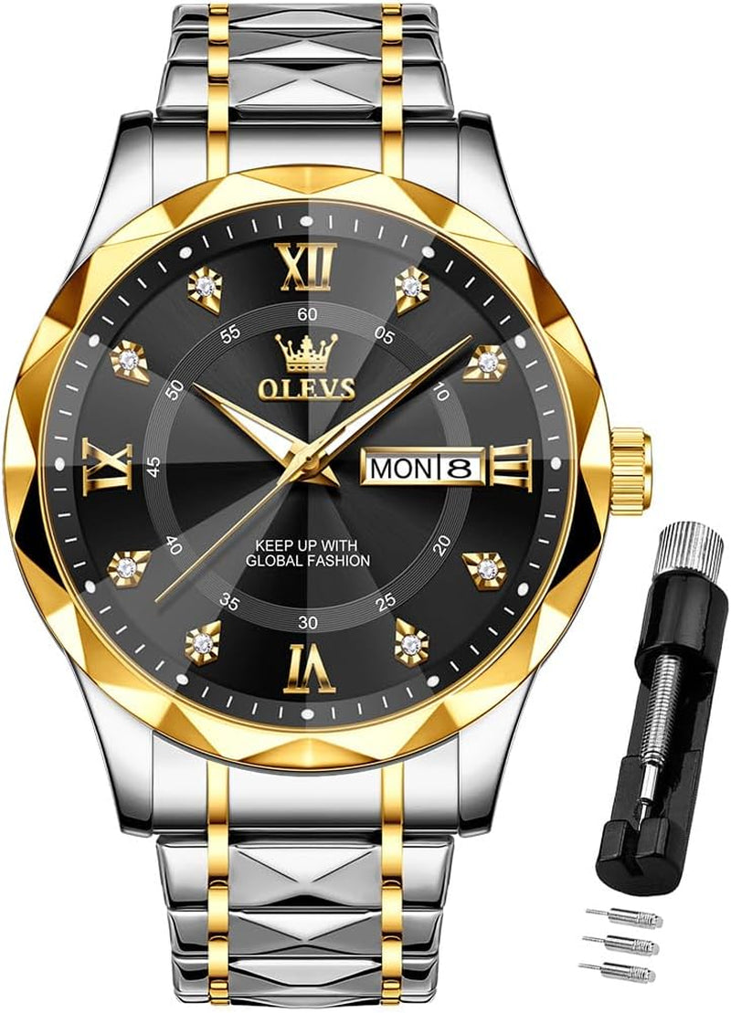 Watches for Men Luxury Diamond Casual Large Dial Watches Stainless Steel Waterproof Business Dress Analog Luminous Date Mens Watches