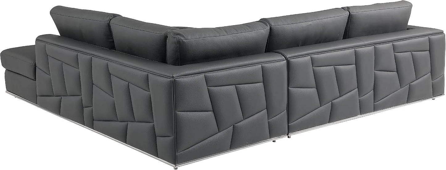 Surton Top Grain Italian Leather Sectional Sofa for Living Room and Home Office, Modern Luxury L-Shaped Couch, Right Arm Facing, 117" W, Dark Gray
