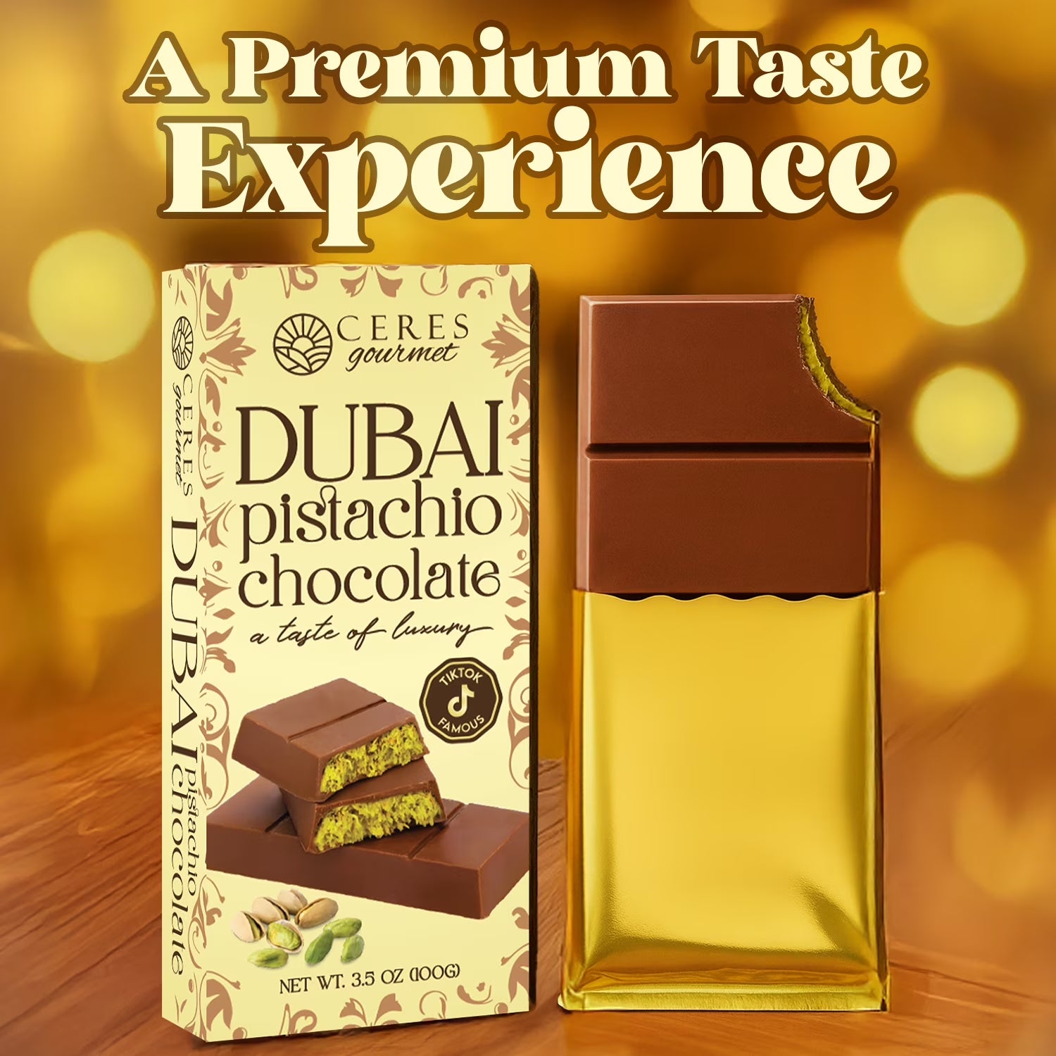 Dubai Chocolate Bar Pistachio with White Chocolate Kunafa 3.5 Oz
