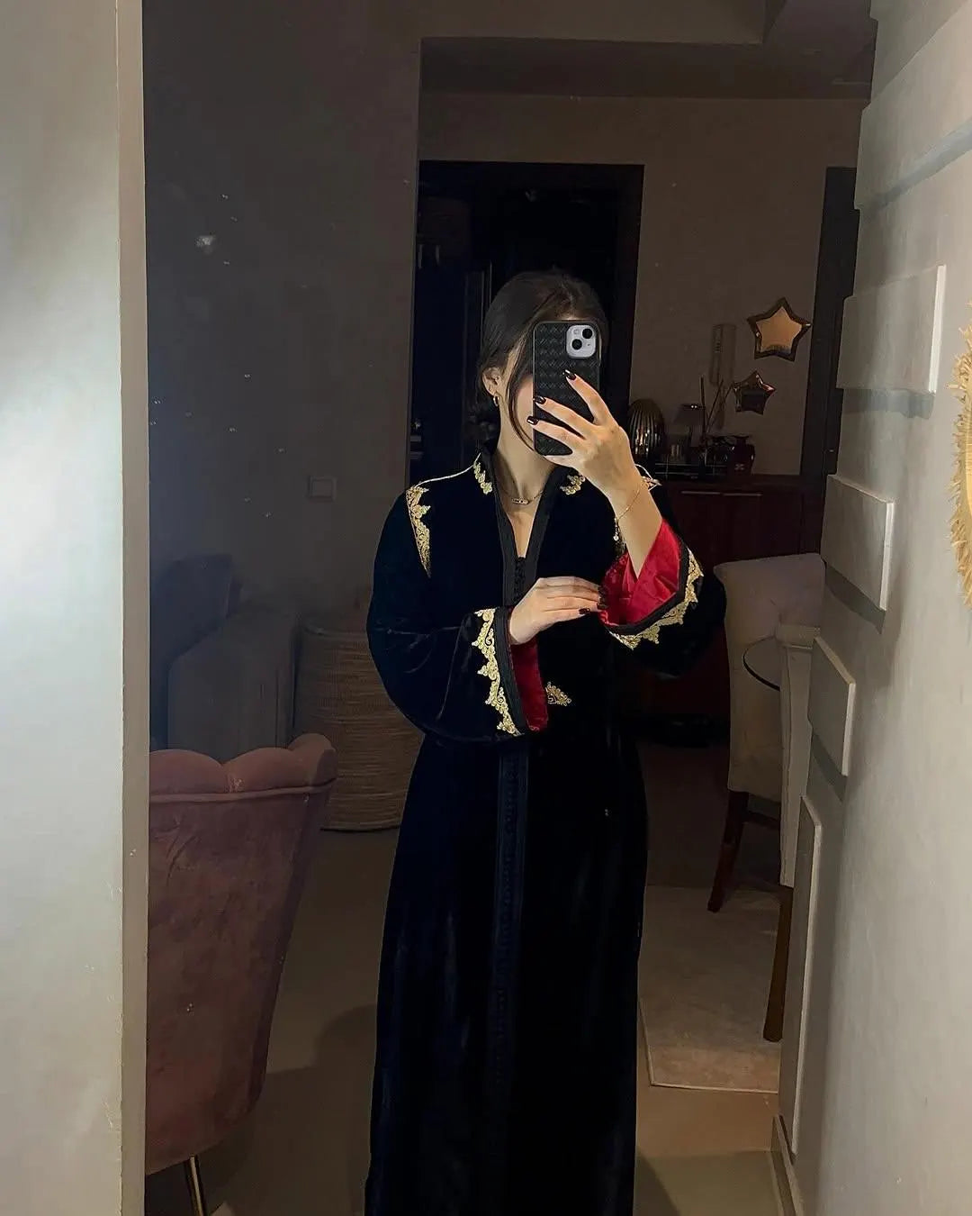 Moroccan Handbeaded Modest Dress, Black Embroidered Caftan, Dubai Abaya, Muslim Evening Gown