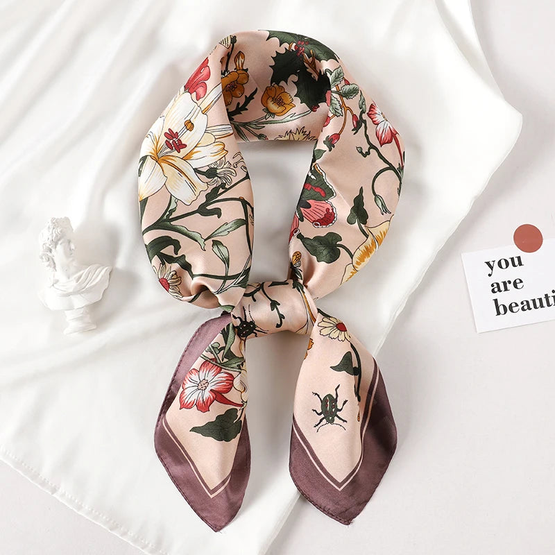 Luxury Brand 2022 Silk Square Scarf Women Cat Neck Hair Tie Band Beach Hijab Kerchief Head Headbands Bandana Female Foulard 70Cm