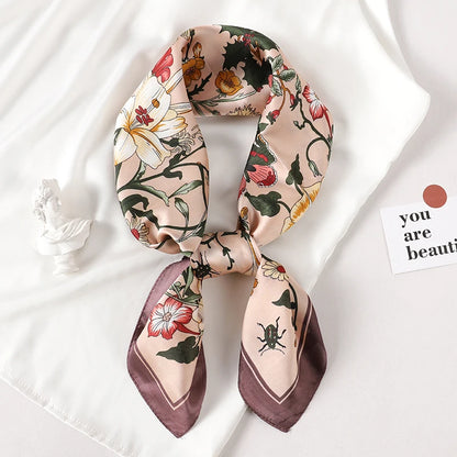 Luxury Brand 2022 Silk Square Scarf Women Cat Neck Hair Tie Band Beach Hijab Kerchief Head Headbands Bandana Female Foulard 70Cm