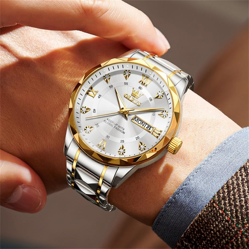 Watches for Men Luxury Diamond Casual Large Dial Watches Stainless Steel Waterproof Business Dress Analog Luminous Date Mens Watches
