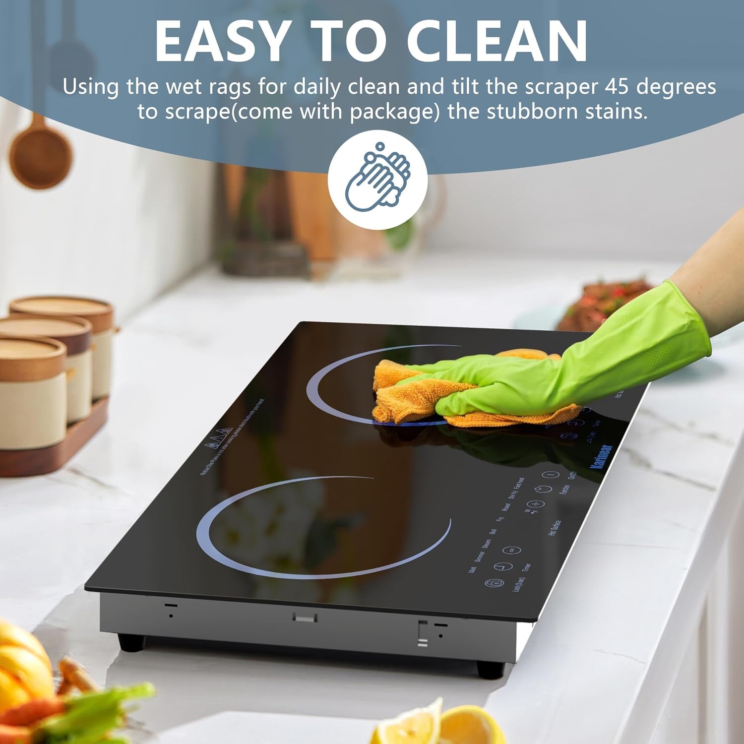 2 Burners Electric Cooktop 24 Inch, 110V~120V Countertop and Built-In Elecric Stove Top, Portable Electric Radiant with Outlet Plug, Sensor Touch, Child Safety Lock, Timer(Blue)