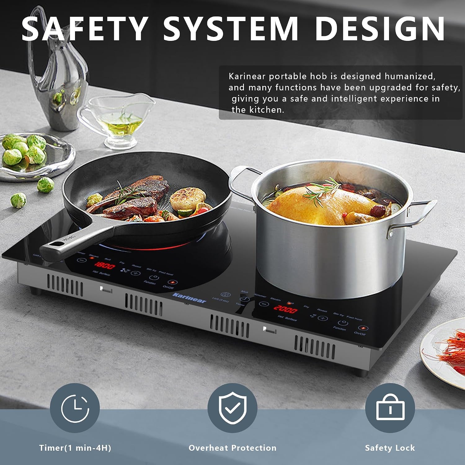 2 Burners Electric Cooktop 24 Inch, 110V~120V Countertop and Built-In Elecric Stove Top, Portable Electric Radiant with Outlet Plug, Sensor Touch, Child Safety Lock, Timer(Blue)