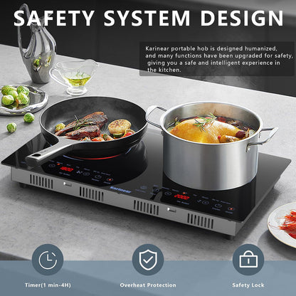 2 Burners Electric Cooktop 24 Inch, 110V~120V Countertop and Built-In Elecric Stove Top, Portable Electric Radiant with Outlet Plug, Sensor Touch, Child Safety Lock, Timer(Blue)