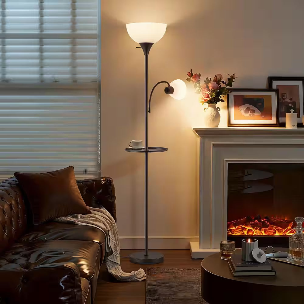 72 In. Brown Floor Lamp with Table, Adjustable Reading Lights, Modern Torchiere Floor Lamps for Living Room, Bedroom