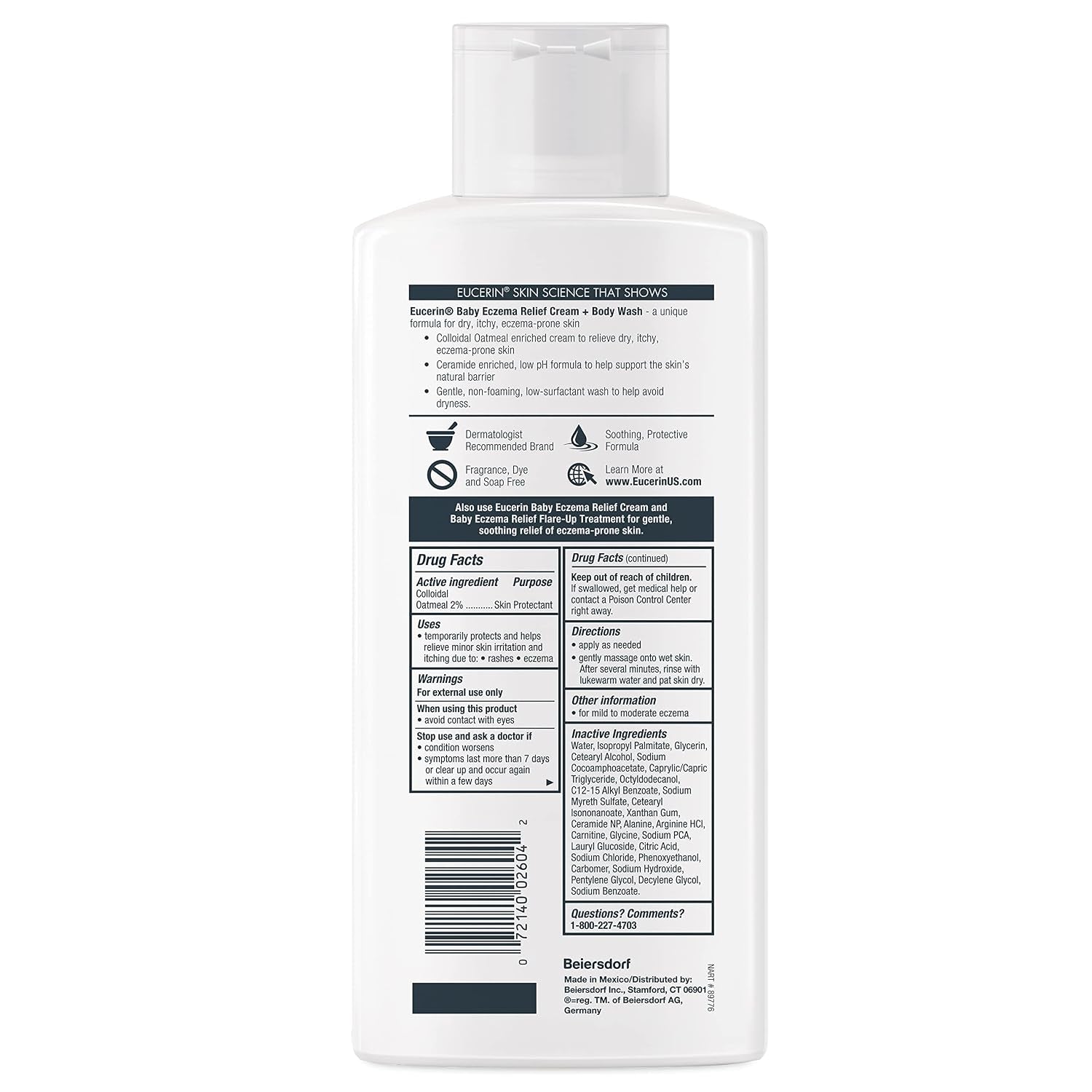 Baby Eczema Relief Cream Body Wash, Fragrance Free Eczema Body Wash for Babies with Colloidal Oatmeal, 13.5 Fl Oz Bottle