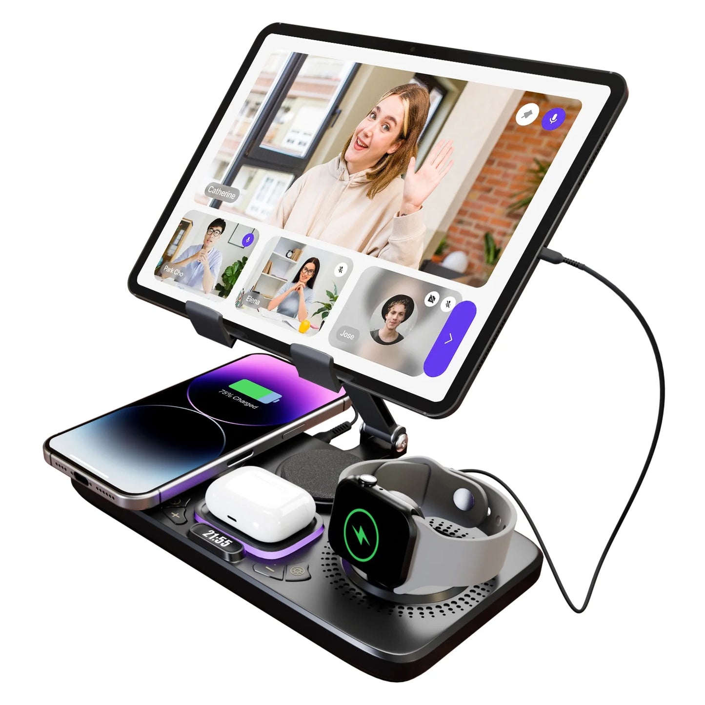 6 in 1 Wireless Charger for Iphone Airpods Iwatch, Foldable Magnetic Charging Station for Apple Multiple Devices,Travel Charging Pad Dock Compatible with Apple 12 and above Series