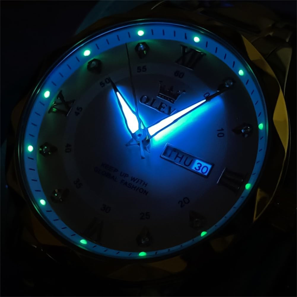Watches for Men Luxury Diamond Casual Large Dial Watches Stainless Steel Waterproof Business Dress Analog Luminous Date Mens Watches