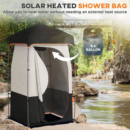 1-Person Portable Shower Tent, Camping Dressing Changing Tent Room with Solar Shower Bag, Floor and Carrying Bag, Black