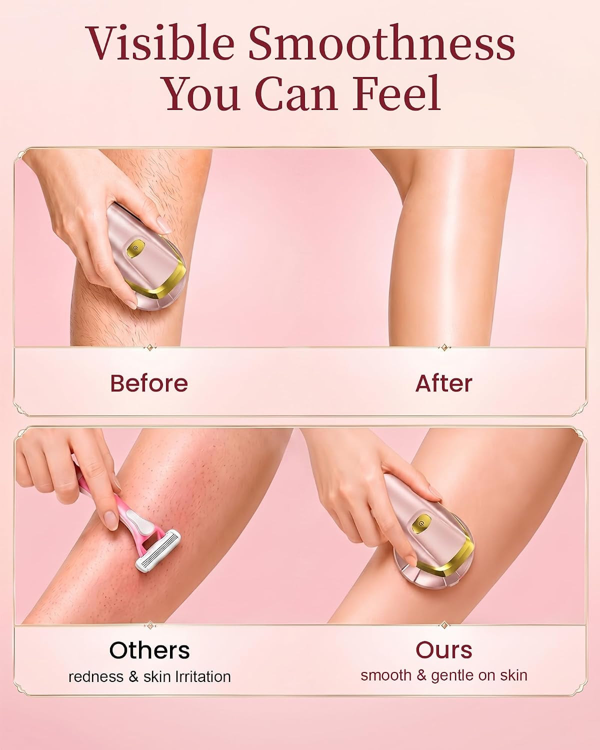 Electric Razor for Women Legs: 2-In-1 Painless 6D Body Shaver W/Long Handle | Fast & Smooth Shaver Head, Waterproof Bikini Trimmer Head for Underarms, Arms, Lady Hair Removal Kit, LED Display (Nude Pink)