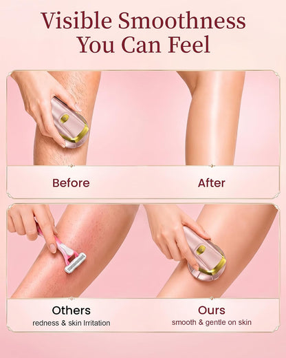 Electric Razor for Women Legs: 2-In-1 Painless 6D Body Shaver W/Long Handle | Fast & Smooth Shaver Head, Waterproof Bikini Trimmer Head for Underarms, Arms, Lady Hair Removal Kit, LED Display (Nude Pink)