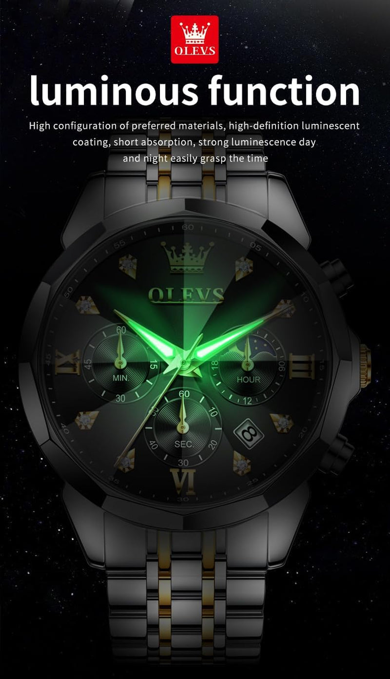 Watches for Men Luxury Diamond Casual Large Dial Watches Stainless Steel Waterproof Business Dress Analog Luminous Date Mens Watches