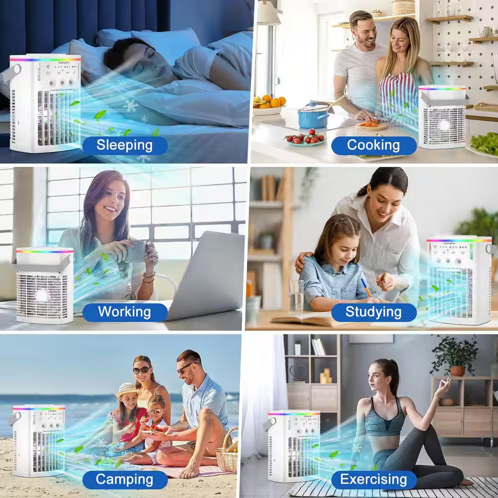 Portable Air Conditioner, 4-In-1 Portable Air Cooling Fan W/ 1000Ml Tank, 3 Speeds, Remote, 2 - 8H Timer, 7, No Heat