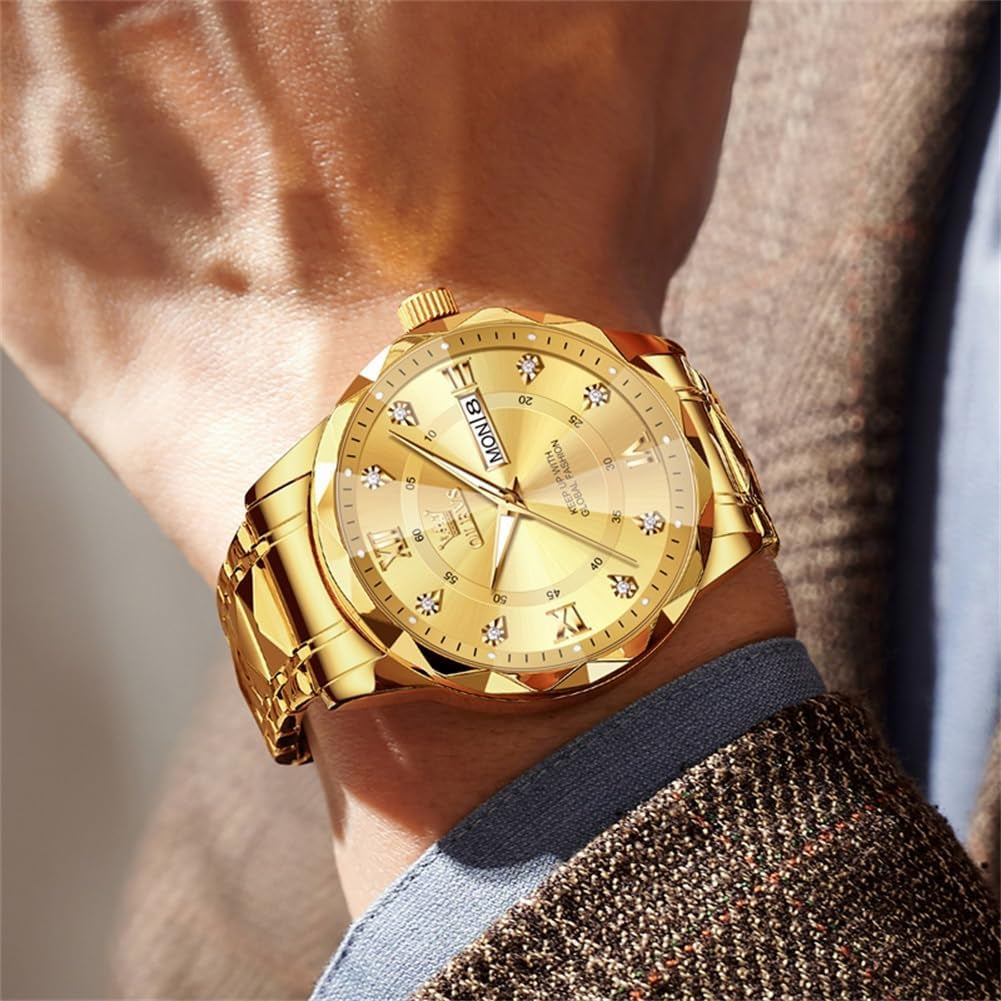 Watches for Men Luxury Diamond Casual Large Dial Watches Stainless Steel Waterproof Business Dress Analog Luminous Date Mens Watches