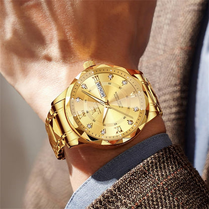 Watches for Men Luxury Diamond Casual Large Dial Watches Stainless Steel Waterproof Business Dress Analog Luminous Date Mens Watches