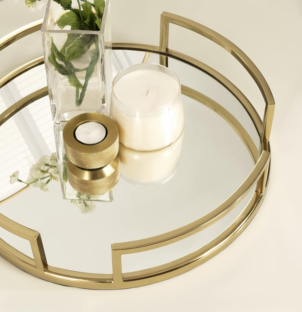 Gohana Modern Mirrored Tray; 16 Inch Diameter; Gold; Decorative round Mirror Tray for Storage and Display